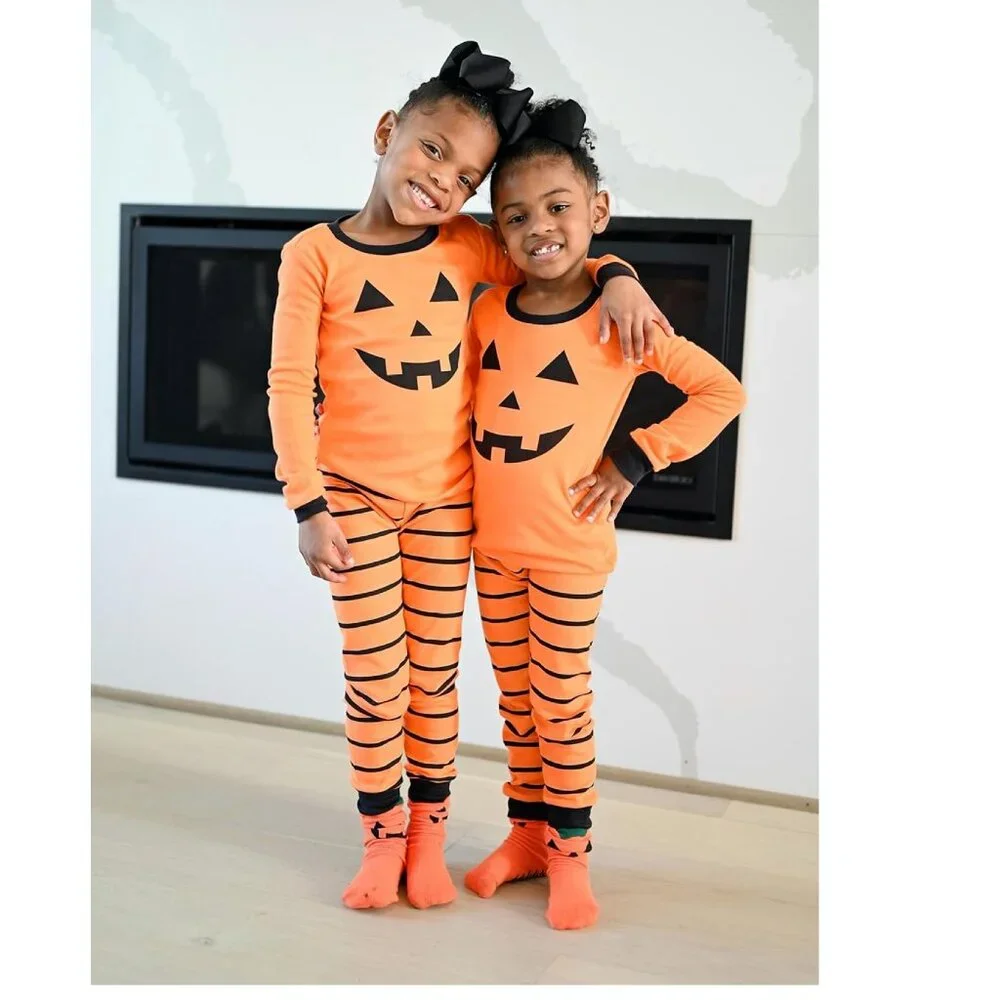 The Childrens Place Halloween Pumpkin Face Snug Fit Cotton Pajamas - orange